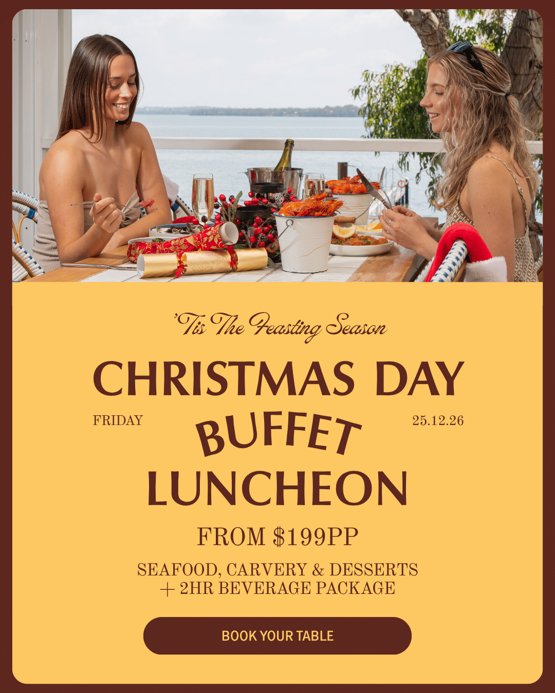 Christmas Day Buffet Luncheon, Friday 25 December, from $199pp. Book your table.